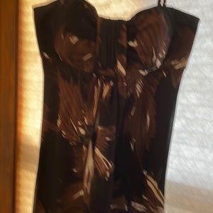 Long dress, strapless ,thin straps. Multi color brown black white beige floral.